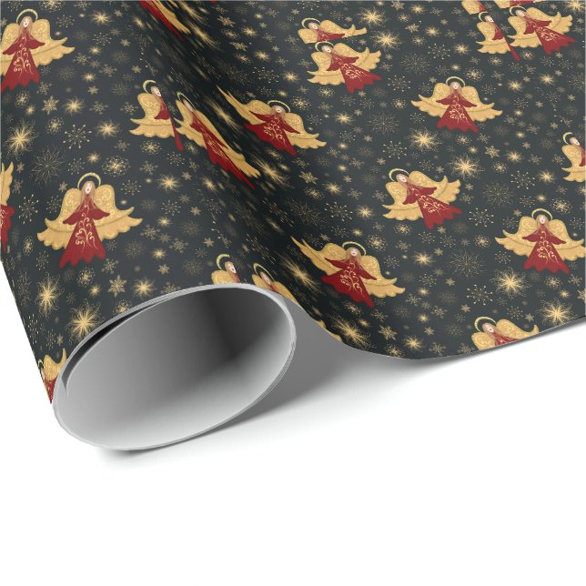 Papel de Presente de Natal - Anjos e Flocos de Nev (Ponta do rolo)