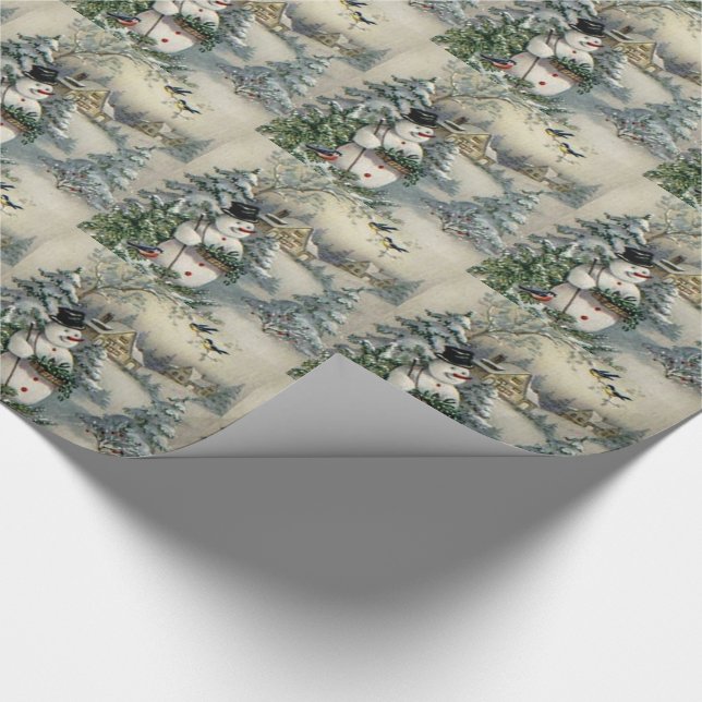 Papel de Presente de Natal/Boneco de Neve e Cabana (Ponta)