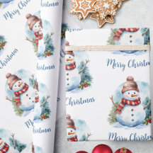 Papel de Presente de Natal Cena de Inverno com Bon