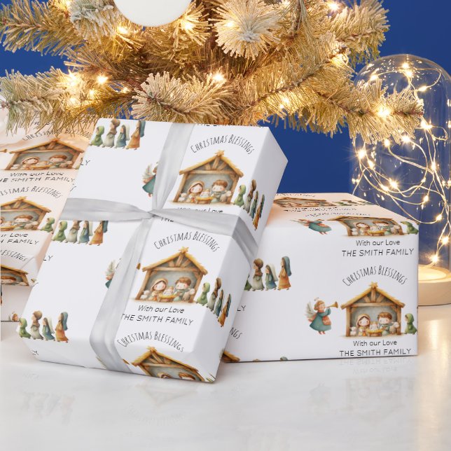 Papel de Presente de Natal Cena de Natividade Famí (Feriados)