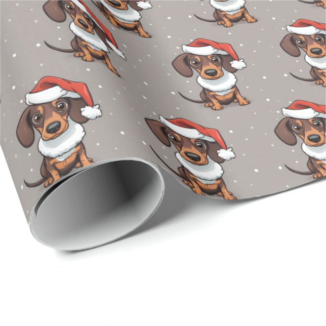Papel de presente de Natal com Dachshund fofo no c (Ponta do rolo)