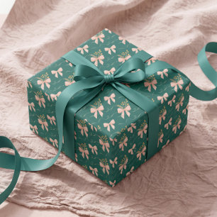 Papel de Presente de Natal com Laço Rosa e Verde e