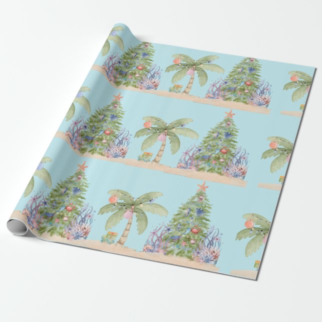 Papel de Presente de Natal com Palmeira Costeira – (Desenrolado)