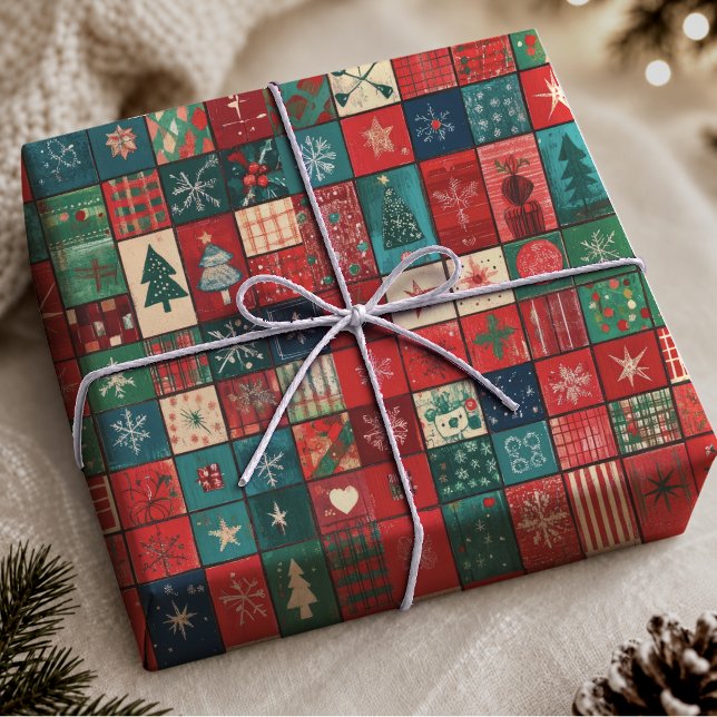 Papel de Presente de Natal com Remendo Azul e Verm (Criador carregado)
