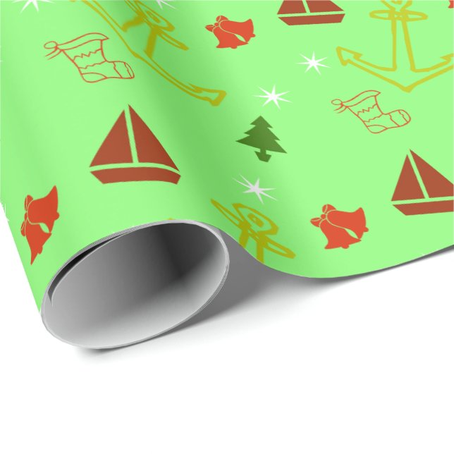 Papel de Presente de Natal de Barco à Vela Náutico (Ponta do rolo)