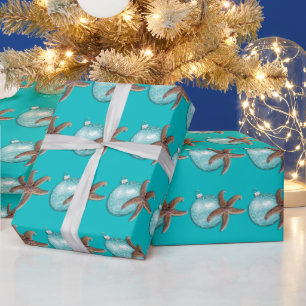 Papel de Presente de Natal Estrela-do-Mar Turquesa