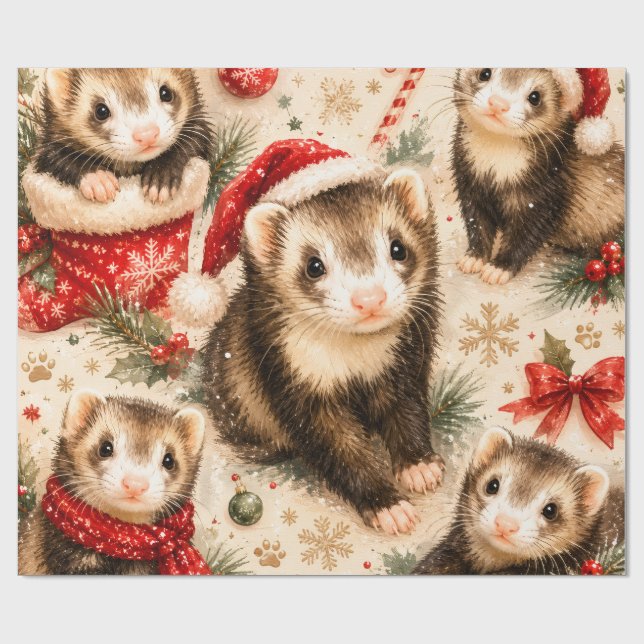 Papel de Presente de Natal Ferret Caprichoso (Aberto)