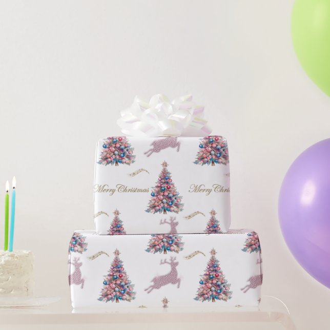 Papel de Presente de Natal Rosa Pastel com Rena Br (Presentes para festas)