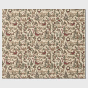 Papel de Presente de Natal Toile Vintage Veado &