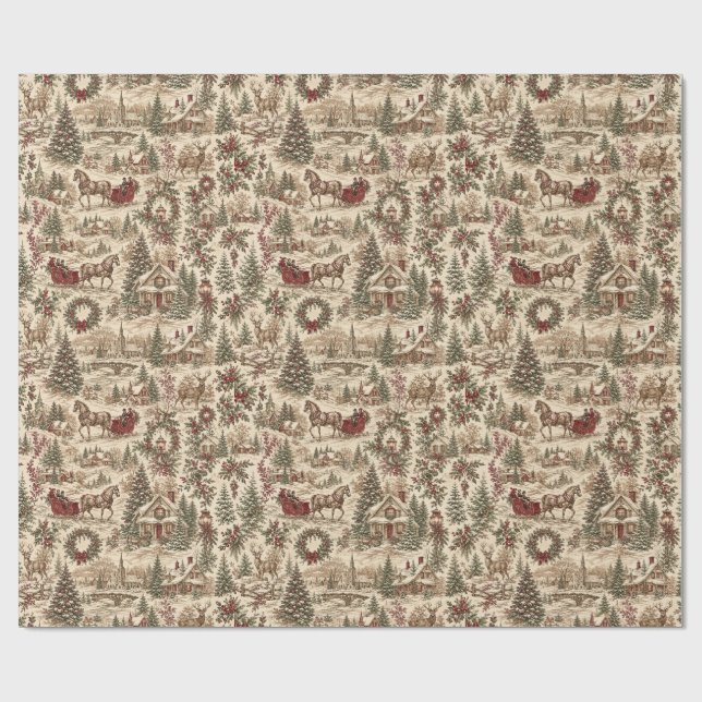 Papel de Presente de Natal Toile Vintage | Veado & (Aberto)