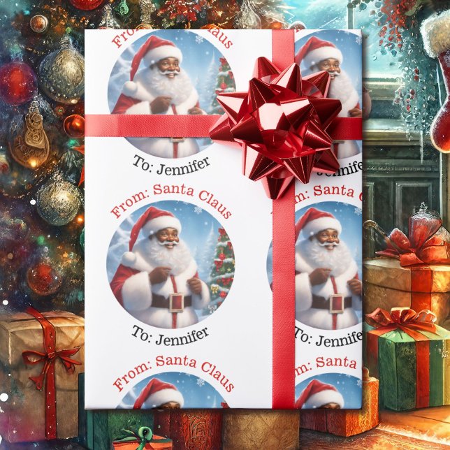 Papel De Presente De Papais noeis adiciona nome de criança afro-amer (Criador carregado)