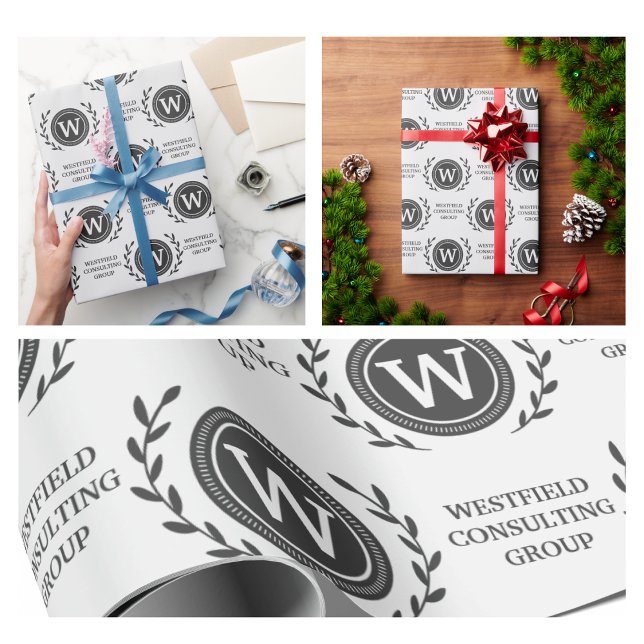 Papel de Presente de Presente de Monograma Comerci (corporate simple professional elegant business monogram crafts party minimalist script wrapping pape)