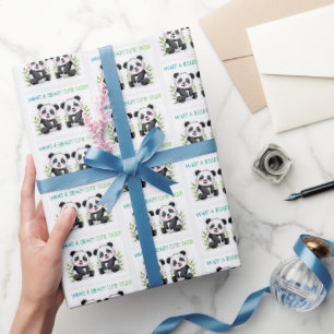 Papel de Presente de Ursinho Panda Gêmeos Bebês, C