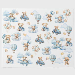 Papel de Presente de Urso Teddy em Aquarela com Te