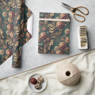 Papel De Presente Decadência Desordenada – Floral Vitoriano Gótico