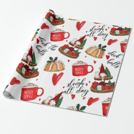 Papel De Presente Deck The Halls Divertido Comida Natal