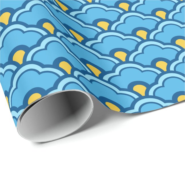 Papel De Presente Deco China Scallops, Turquesa e Aqua (Ponta do rolo)