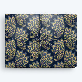 Papel De Presente Deco de Arte Azul e Dourada