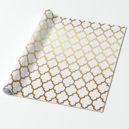 Papel De Presente Deco de Arte de Quatrefoil Branco Dourado