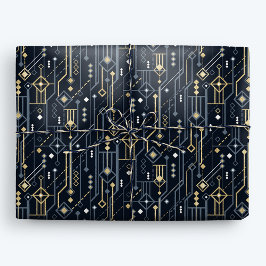 Papel De Presente Deco de Arte Dourada e Azul Geométrico de Luxo