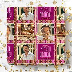 Papel De Presente Deco Personalizado Foto Aniversário Rosa Dourado C