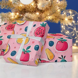 Papel De Presente Decor cor-de-rosa fruta