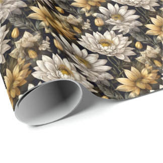 Papel De Presente décor fleurs sur fond noir