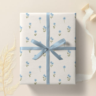 Papel De Presente Decoração Boho Floral Azul Cottagecore