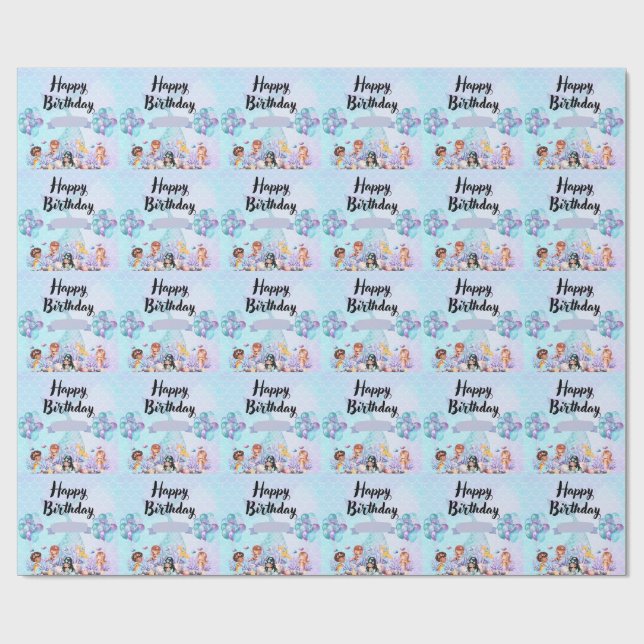Papel De Presente Decoração da Sereia Whimsical - Azul e Roxo (Aberto)