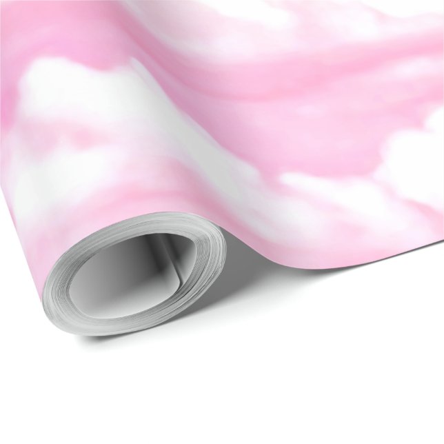 Papel De Presente Decoração das nuvens de Rosa suave e feliz (Ponta do rolo)