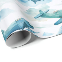 Decoração de Berçário com Avião Azul Aquarela, Céu
