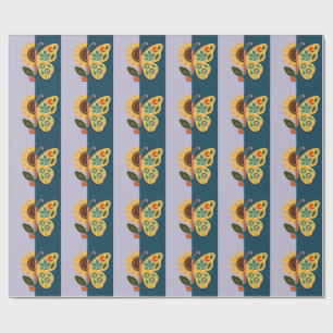 Papel De Presente Decoração de borboleta colorida com elementos flor