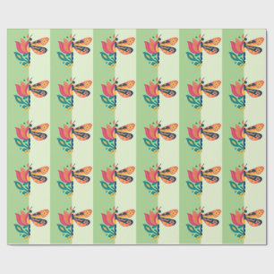 Papel De Presente Decoração de borboleta colorida com elementos flor