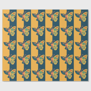 Papel De Presente Decoração de borboleta colorida com elementos flor