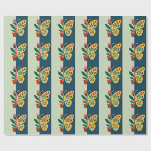Papel De Presente Decoração de borboleta colorida com elementos flor
