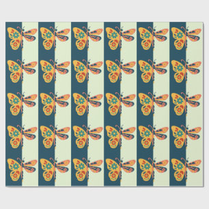 Papel De Presente Decoração de borboleta colorida com elementos flor