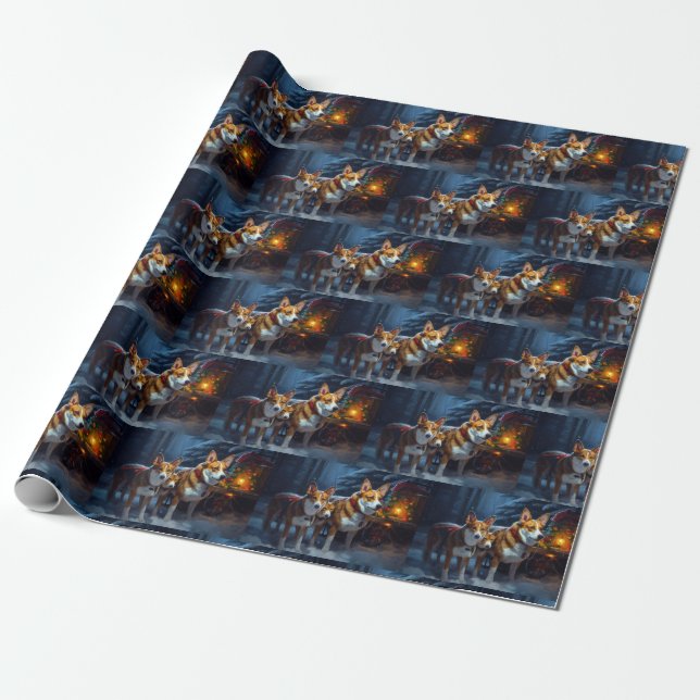 Papel De Presente Decoração de Natal de Trenó Nevado Basenji (Desenrolado)