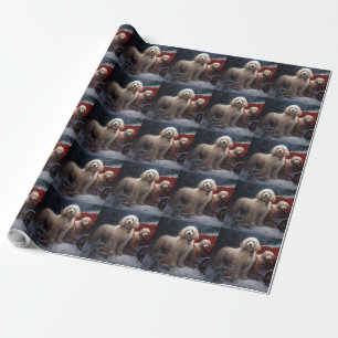 Papel De Presente Decoração de Natal Poodle Snowy Sleigh
