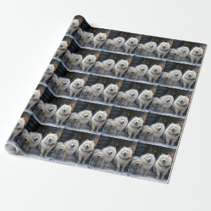 Papel De Presente Decoração de Natal Trenó de Neve Samoyed