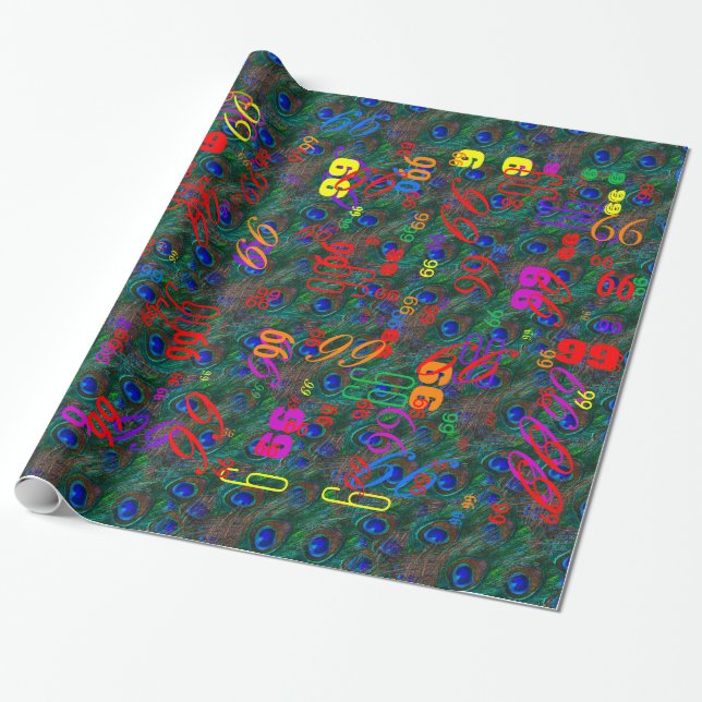 Papel De Presente Decoração do Estilo de Penas de Peacock à Meia-Noi (Desenrolado)