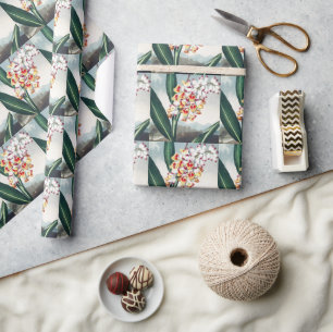 Papel De Presente Decoração Floral Exótica Branca Amarela no Estilo
