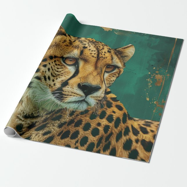 Papel De Presente Decoração Máxima de Cheetah Verde Esmeralda (Desenrolado)