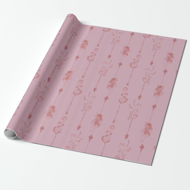 Papel De Presente Decoração Moderna de Penas Tribais Rosa para Anive (Desenrolado)