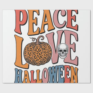 Papel De Presente Decoração Vintage Paz Amor Halloween Abóbora Crâni