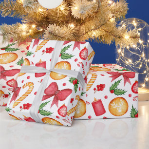 Papel De Presente Decorações de Natal em Aquarela Festivas