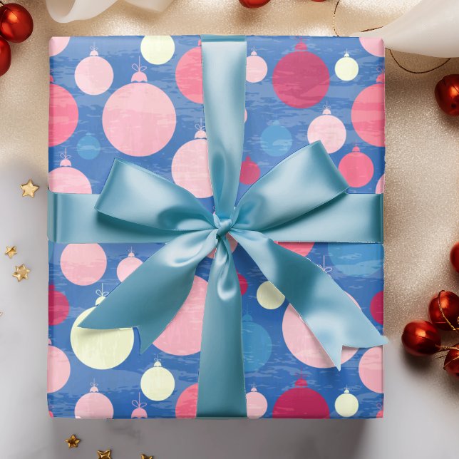 Papel De Presente Decorações de Natal Padrão de Férias Azul Rosa (Criador carregado)