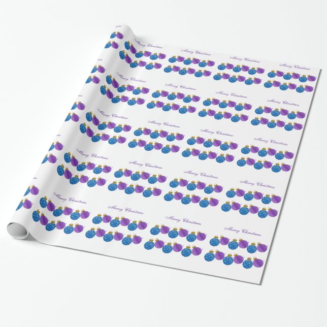 Papel De Presente Decorações de Natal Roxas e Azuis (Desenrolado)