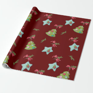 Papel De Presente Decorações do Natal Vermelho Profundo