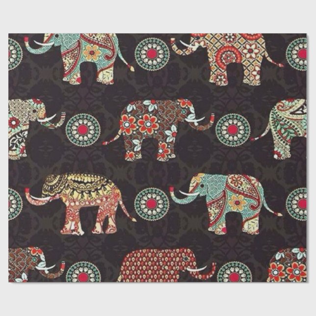 Papel De Presente Decorative Elephant Pattern Wrapping Paper (Aberto)