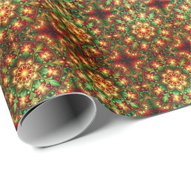 Papel De Presente Decorative Red Green Holiday Wrapping Paper (Ponta do rolo)